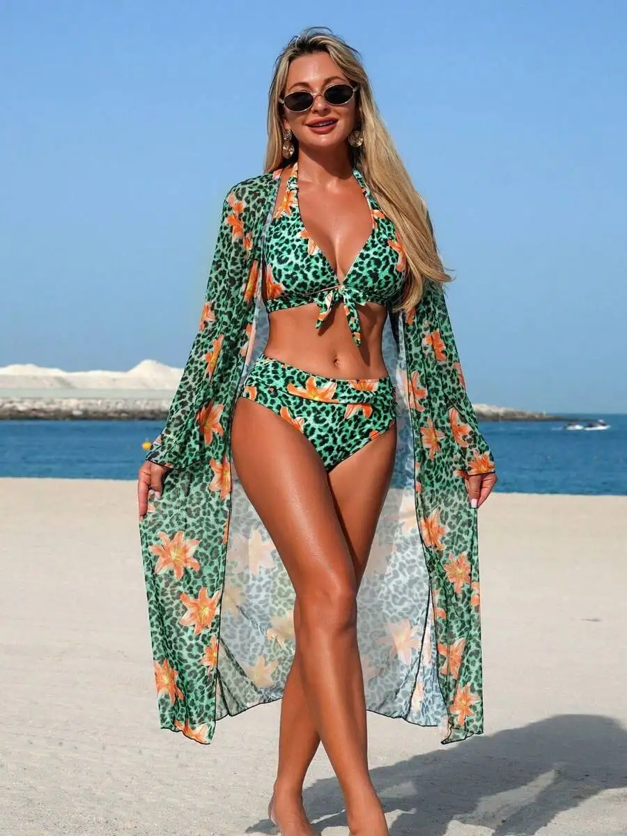 Womens 3-Piece Leopard Floral  - Kimono Sheer Floral avis et prix