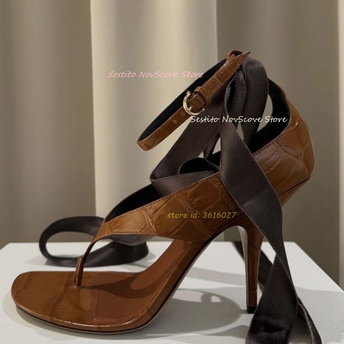 Brown Open Toe Lace Up Sandals - Cover Up Kaftan avis et prix